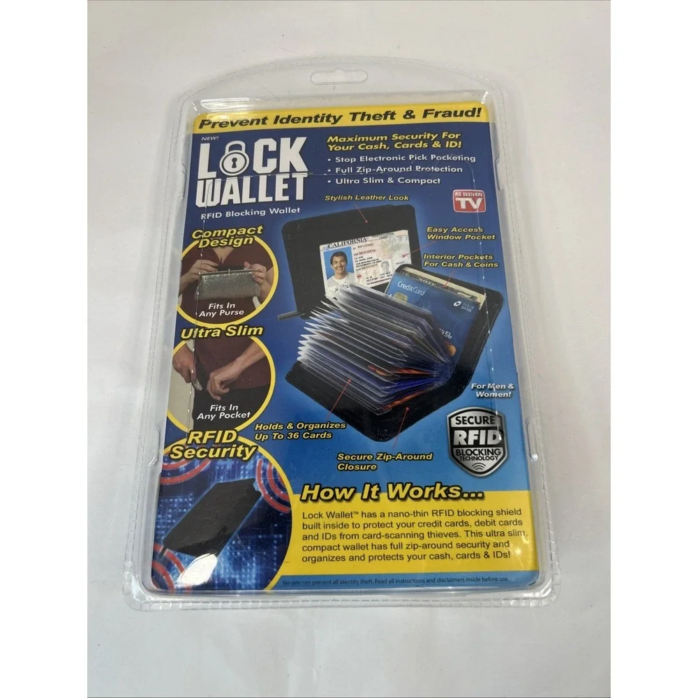 Lock Wallet Ultra Slim Secure RFID Blocking Holds 36 Cards Factory Sealed